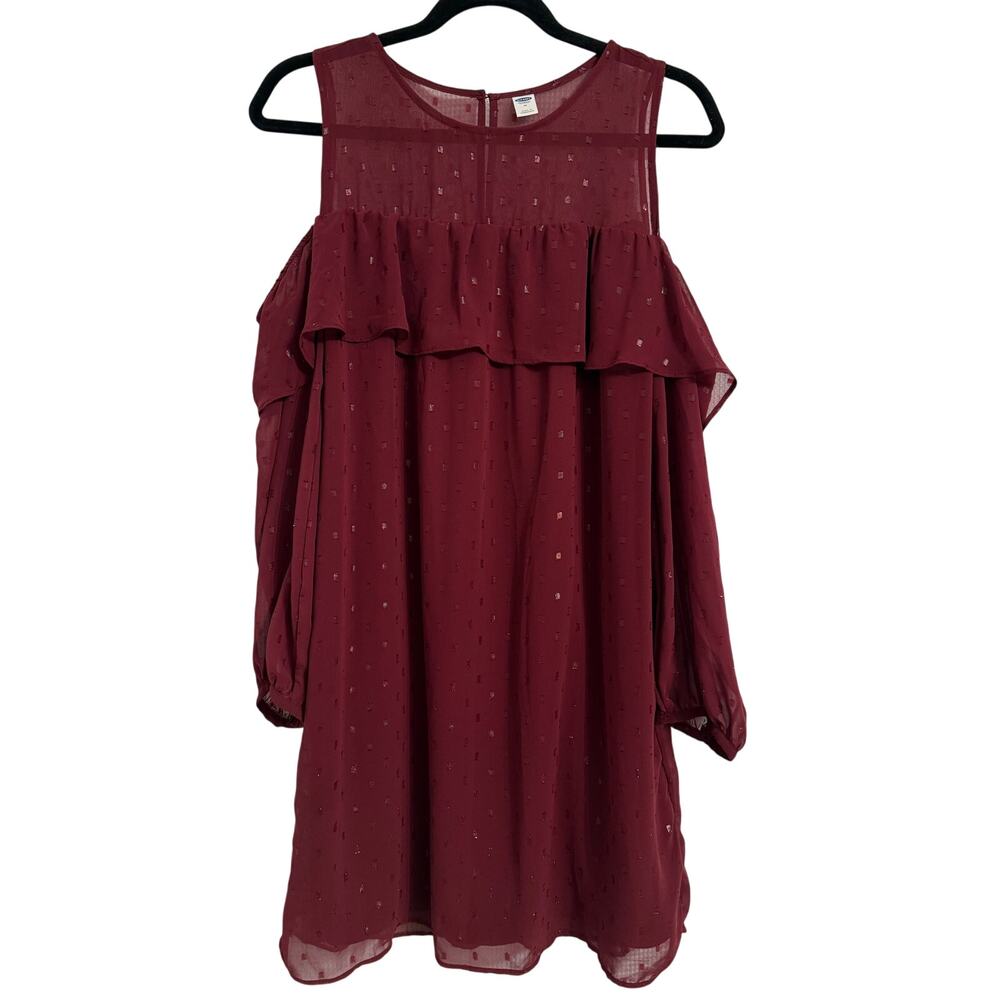 Old Navy Women's M Whimsigoth Swiss Dot Ruffle Cold Shoulder Dress Boho‎ Chic